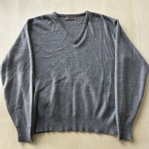 Vintage Jantzen Sweater Mens XL Gray V Neck Tight Knit Pullover Made In USA